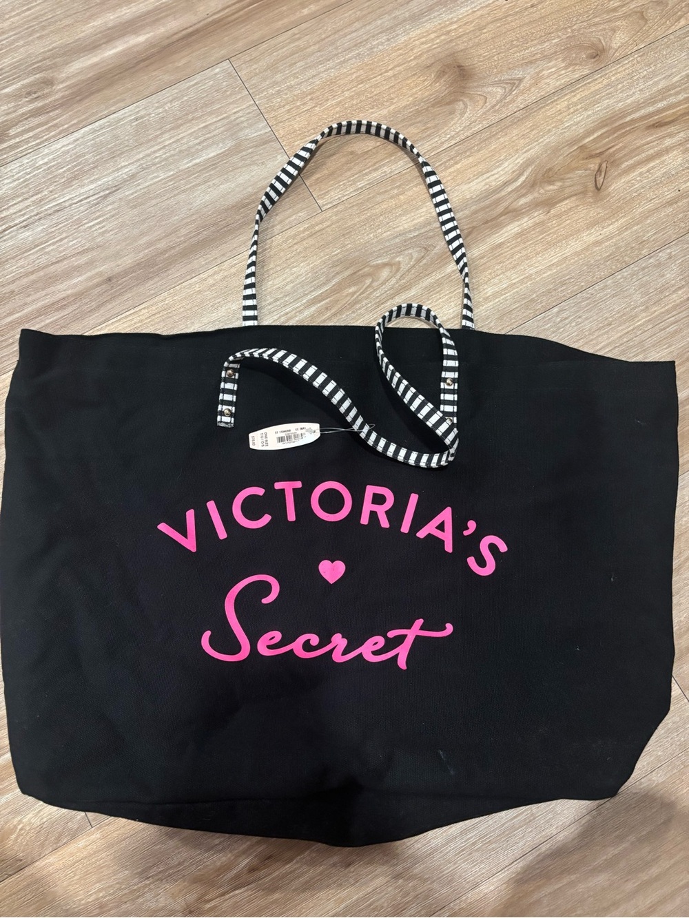 Victoria's Secret Black Tote Bag with Pink Logo and stripes NWT